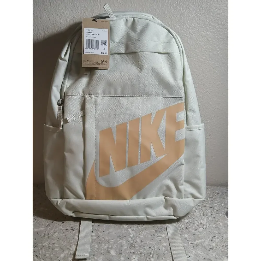 Nike Heritage Backpack Cream Beige Large Logo Unisex School Bag NWT - Picture 2 of 5